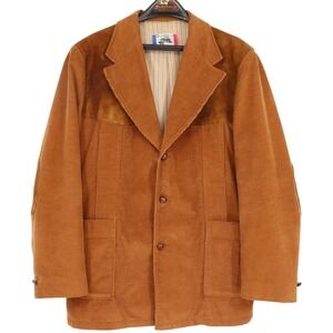 VTG Brad Whitney Size 44 Corduroy Western Blazer Suede Yoke Elbow Patches Brown